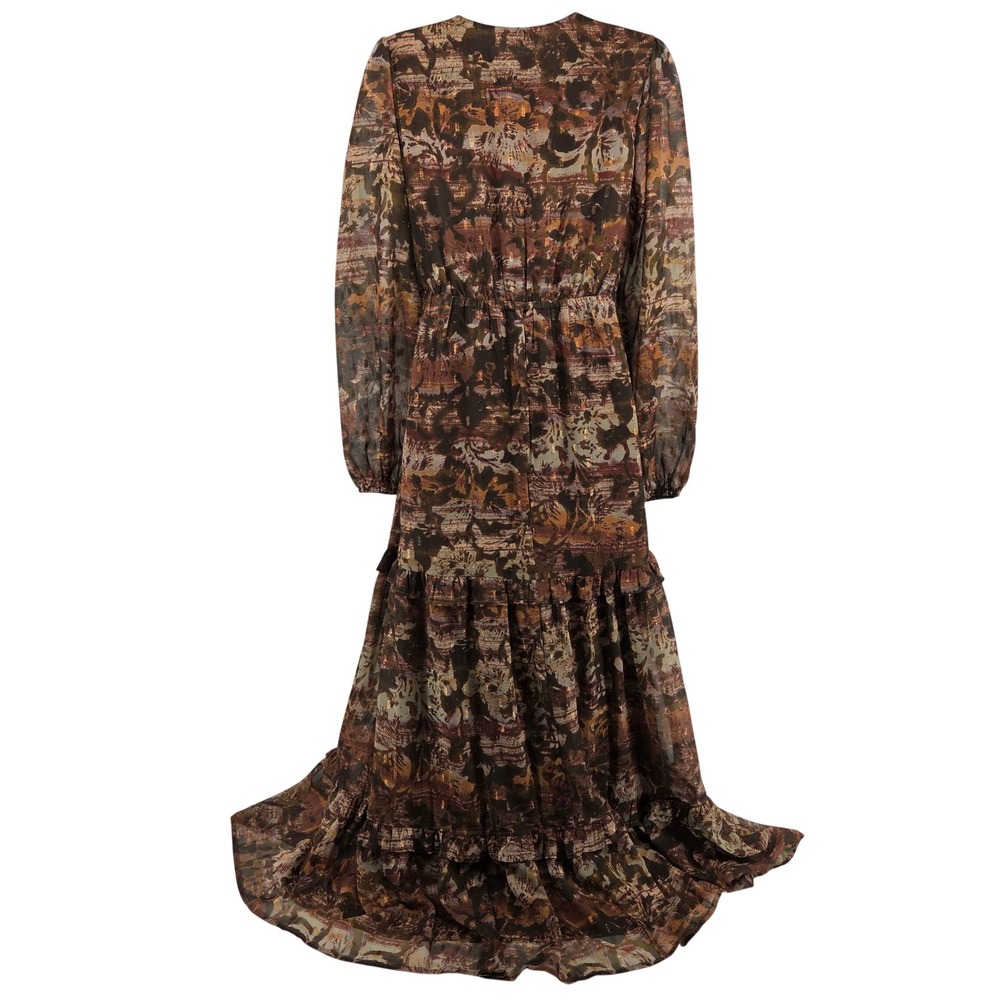 12th Tribe Raindance Long Sleeve Maxi Dress S Brown Floral Abstract Boho - Picture 3 of 10